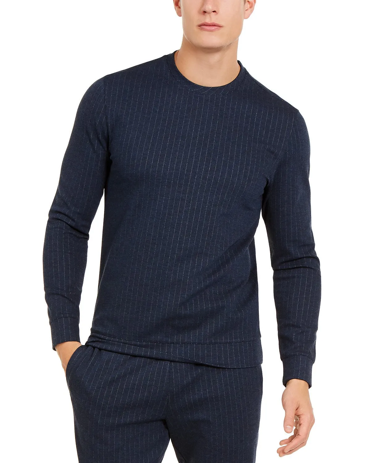 Alfani Men's Classic-Fit Stretch Stripe Knit Sweatshirt Navy