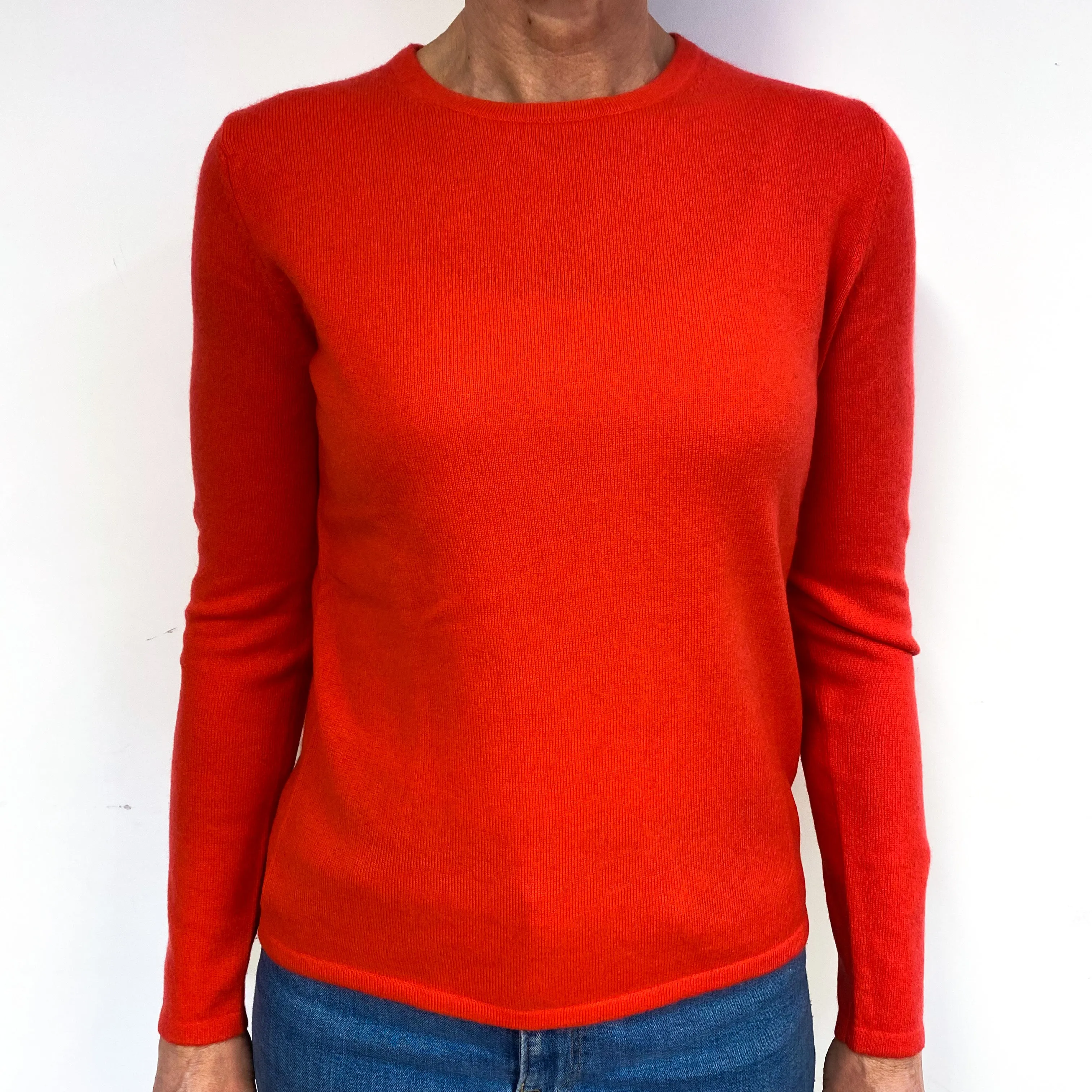 Deep Coral Pink Cashmere Crew Neck Jumper Medium