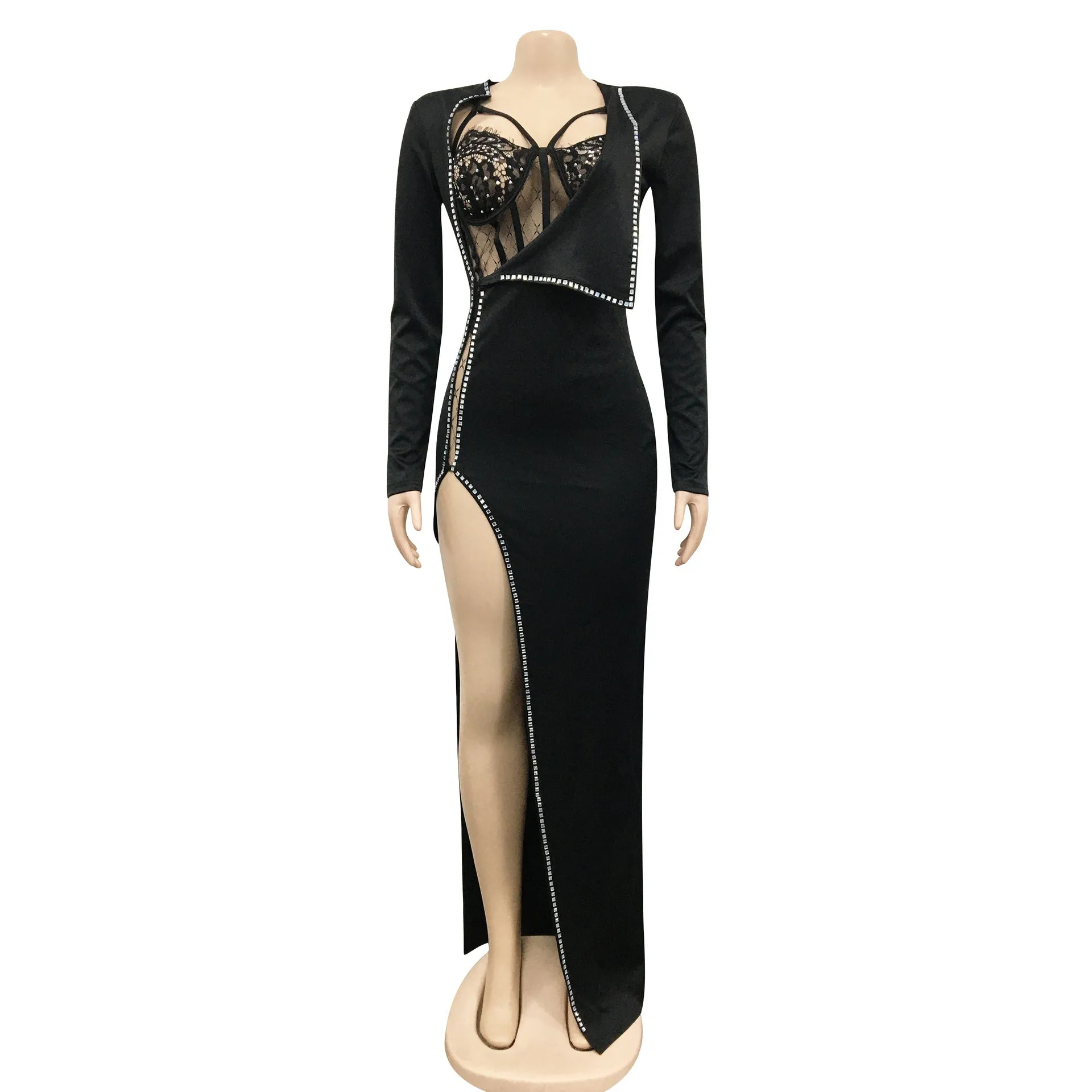 Stylish Pure Color Irregular Long Sleeve Sparkly Jumpsuit for Women